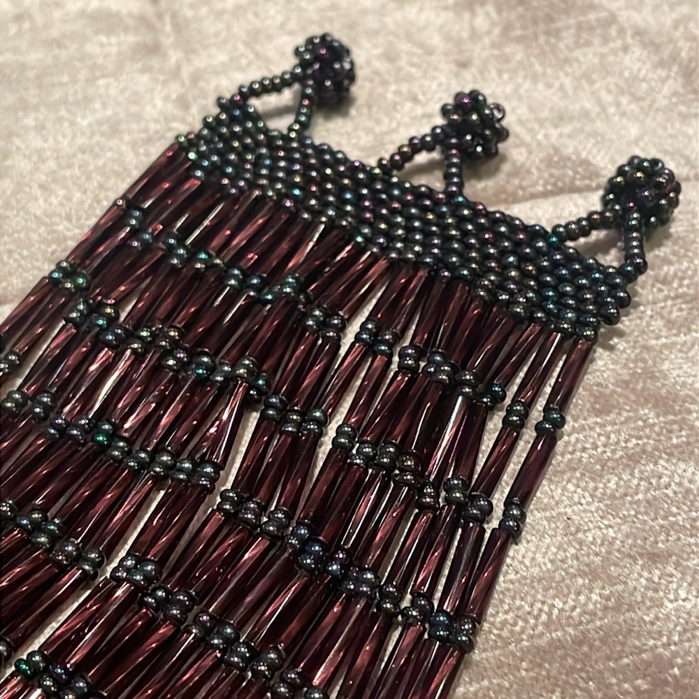 Burgundy Wine Beaded Liquid Style Bracelet 7.5”